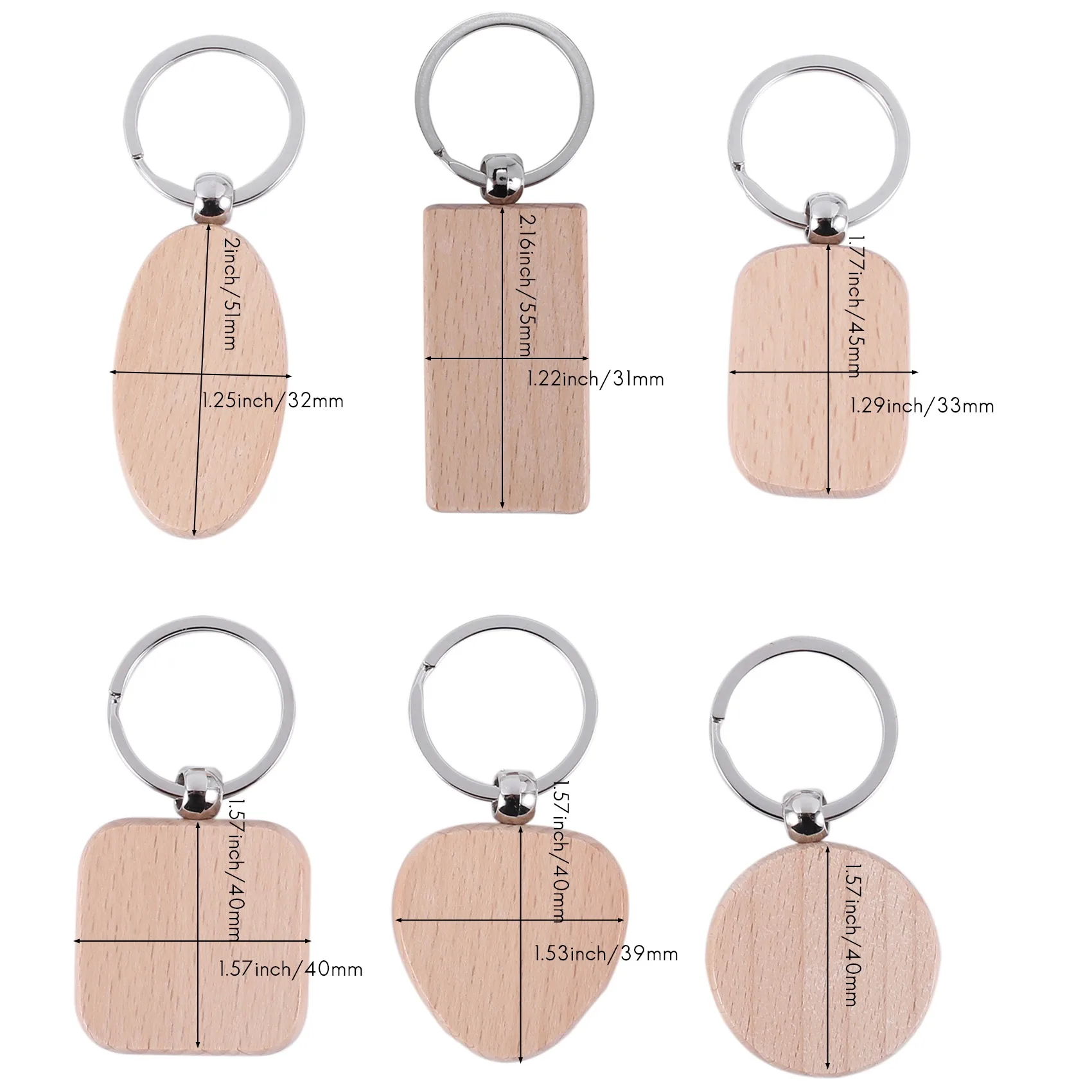 20Pcs Blank Wooden Wooden Keychain Diy Wooden Keychain Key Tag Anti-Lost  Wood Accessories Gift 