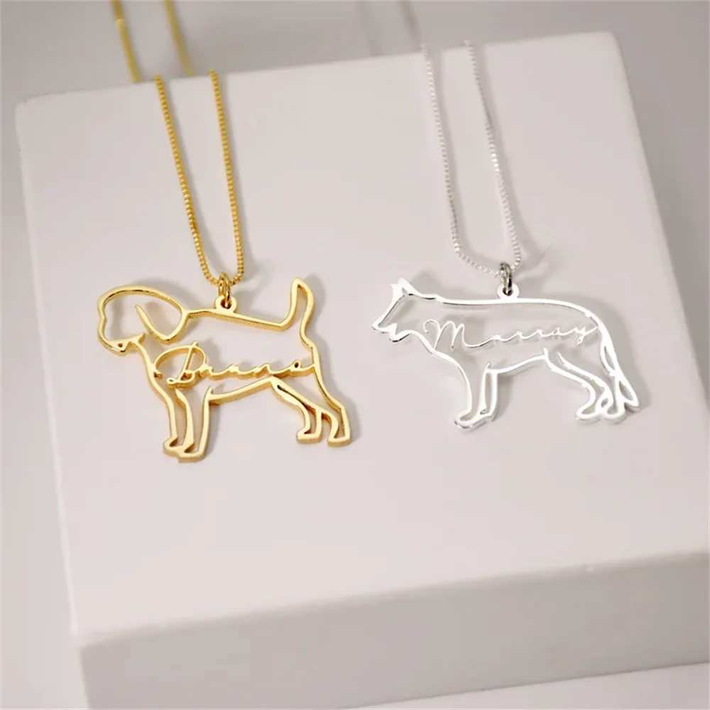 Custom Name Necklace Pet Dog Shape Necklace Stainless Steel Box Chain Necklace Personalized Animal Pendant Family Jewelry Gift hf 828 v top operation table animal surgical operating table vet instrument stainless steel material factory veterinary