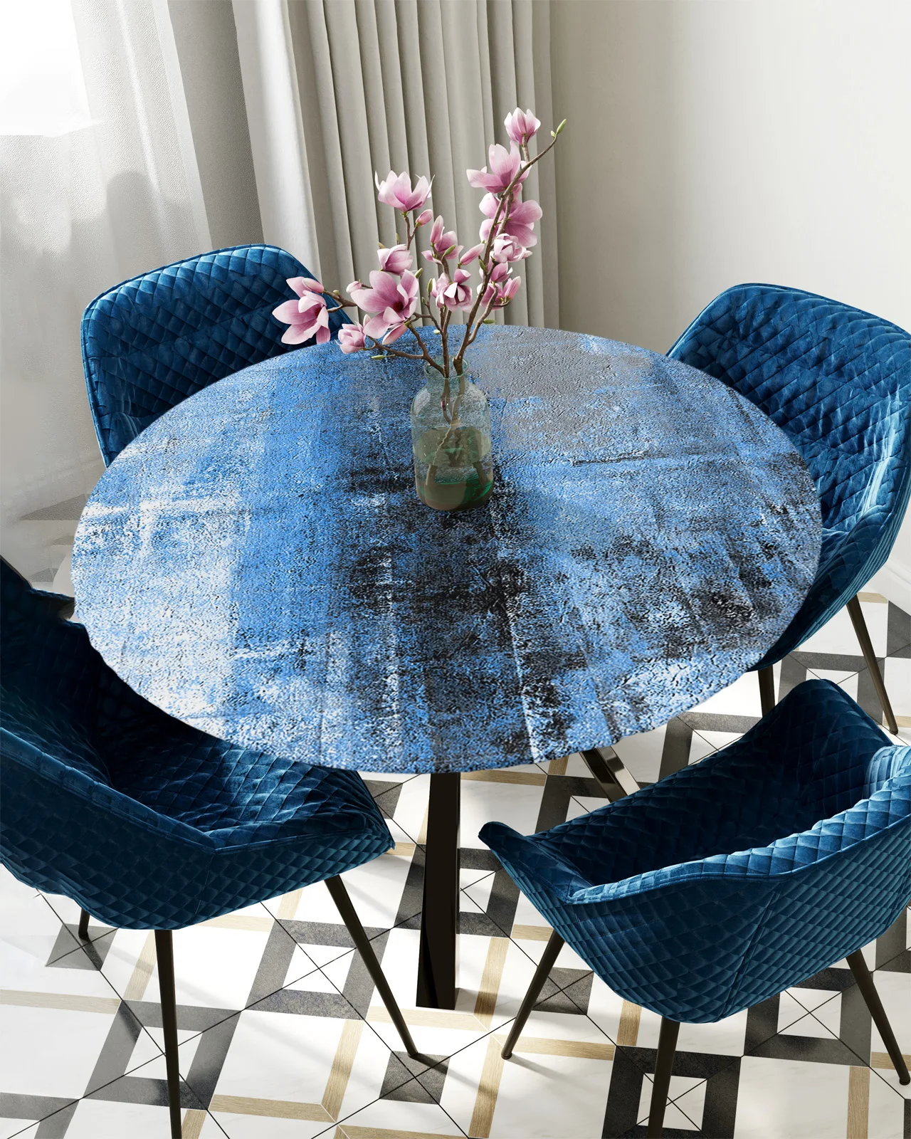 

Сине-серая картина маслом, текстурная краска, круглая скатерть, Женская Обложка, водонепроницаемый декоративный аксессуар для обеденного стола