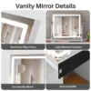 Redlife Vanity Mirror w/ LED Light Strip 22"x19" Makeup Mirror w/ Dimmable Control 10X Magnification USB Phone Holder 2 Speakers 6