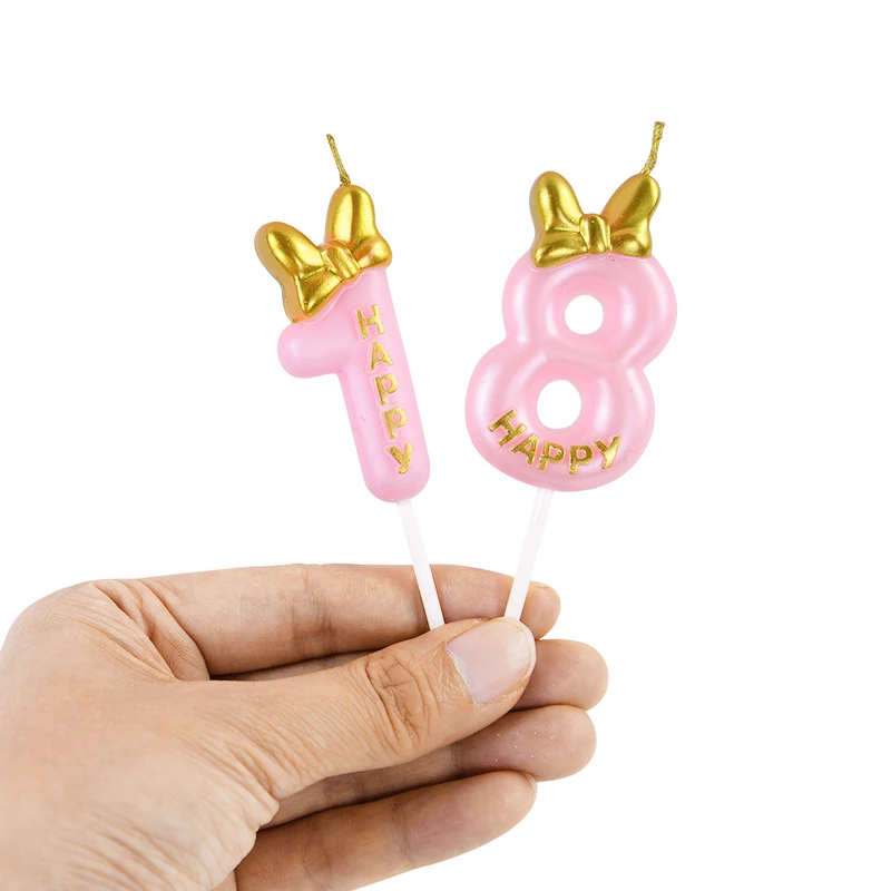 Pink Birthday Candle 0-9 Number Cake Topper Candles for Kids Baby Girls 1st Birthday Party Decoration Supplies DIY Baking Tools