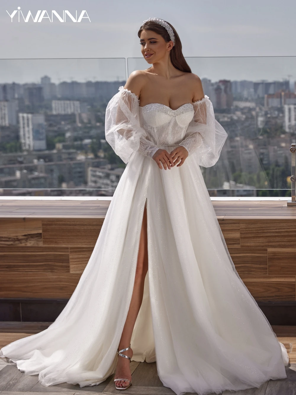 

Romantic Sweetheart Neck Wedding Dress Sparkly Sequins Bride Robe Elegant White A-line Long Bridal Gown Robe De Mariée