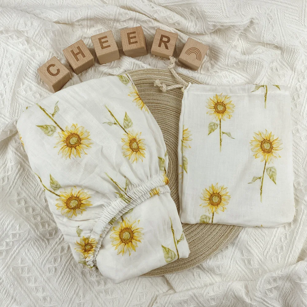 Baby Bedding Set Newborn Plain Color Cotton Muslin Crib Fitted Sheet Cot Bed Crib Sheet
