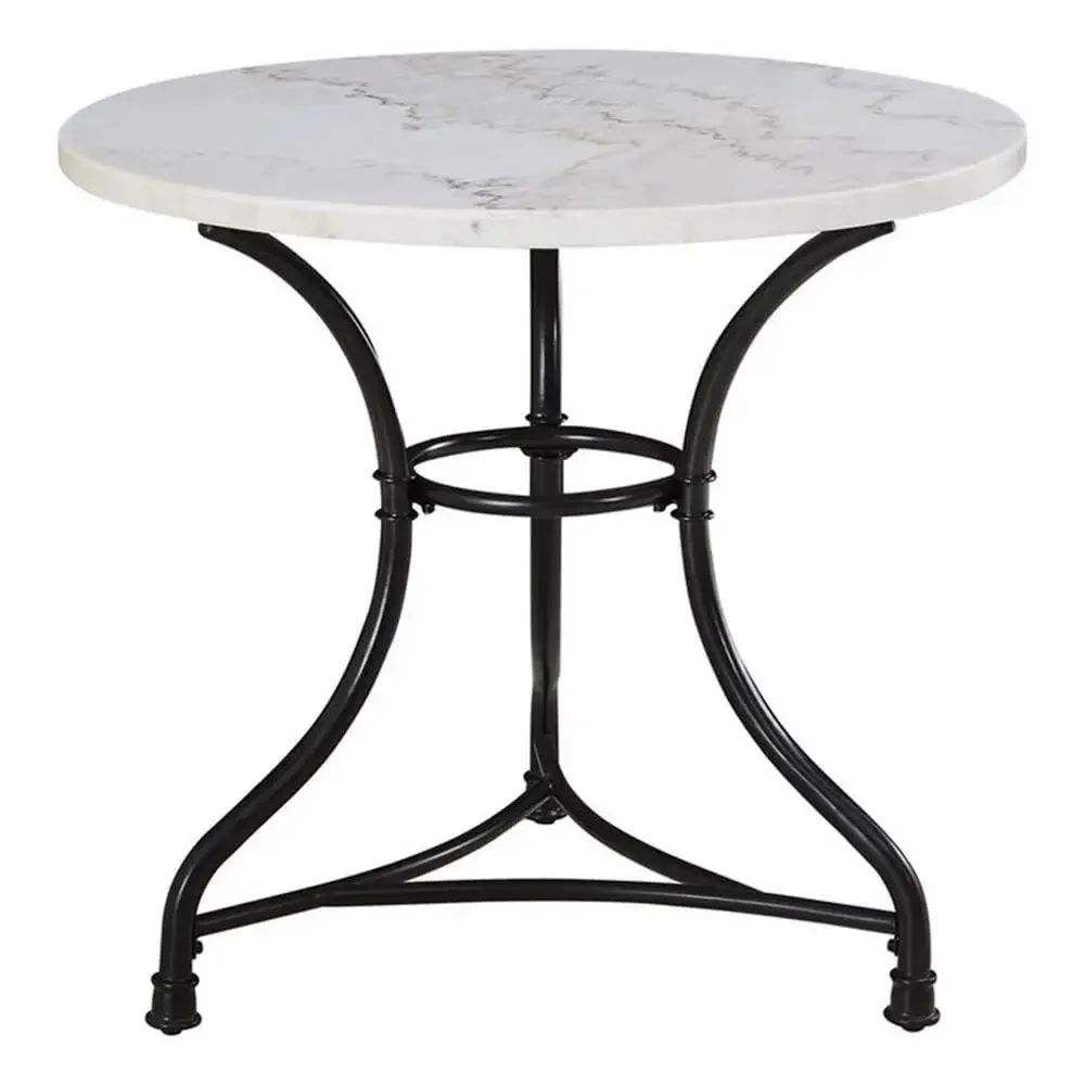 Furniture Marble Bistro Table Height Adjustable Round Top Black Iron Base Dining Room Kitchen Small Space Home Decor 2