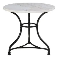 Furniture Marble Bistro Table Height Adjustable Round Top Black Iron Base Dining Room Kitchen Small Space Home Decor 2