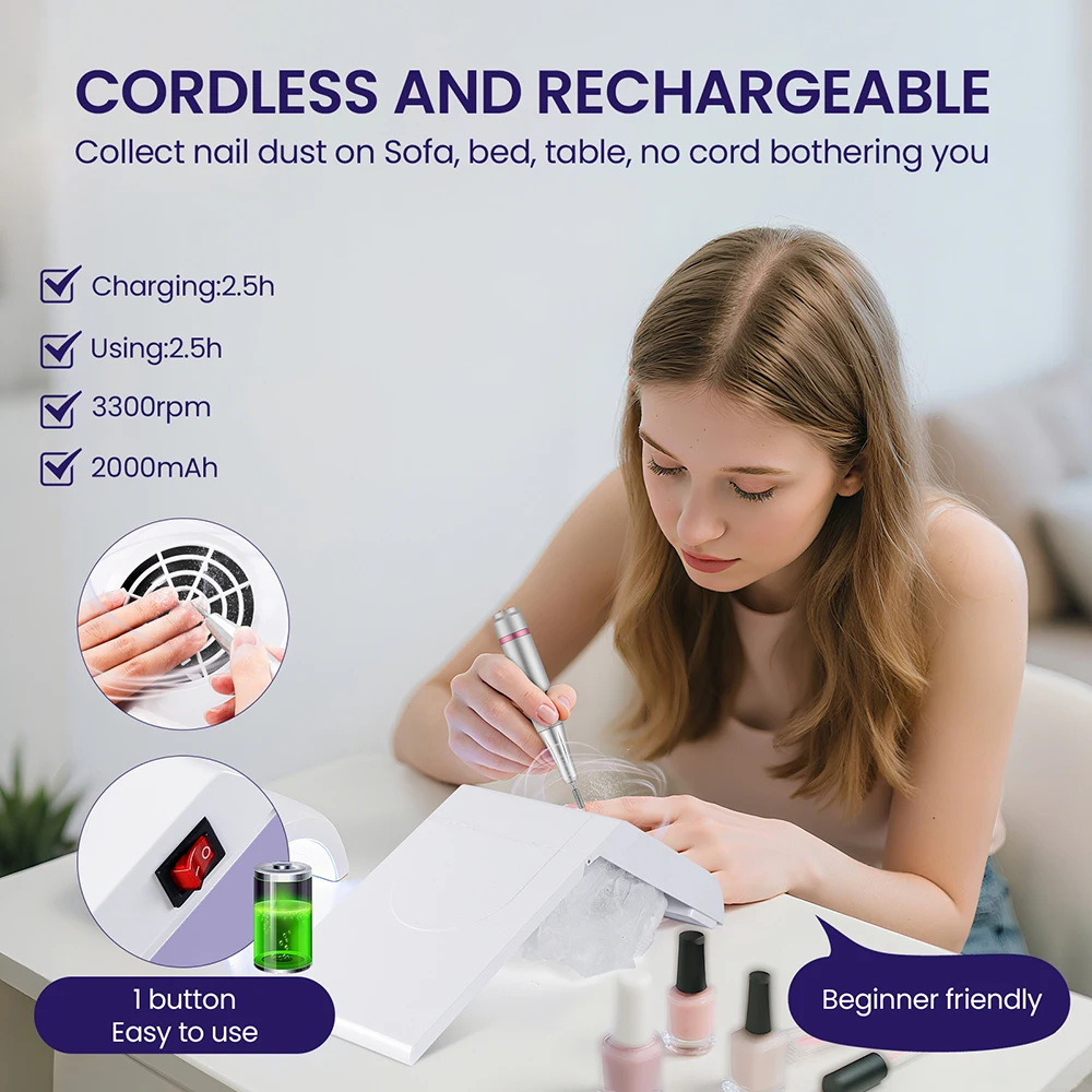 Mini Folding Nail Dust Collector Extractor Fan For Manicure Machine Powerful Nail Vacuum Cleaner With Remove Bag Filter