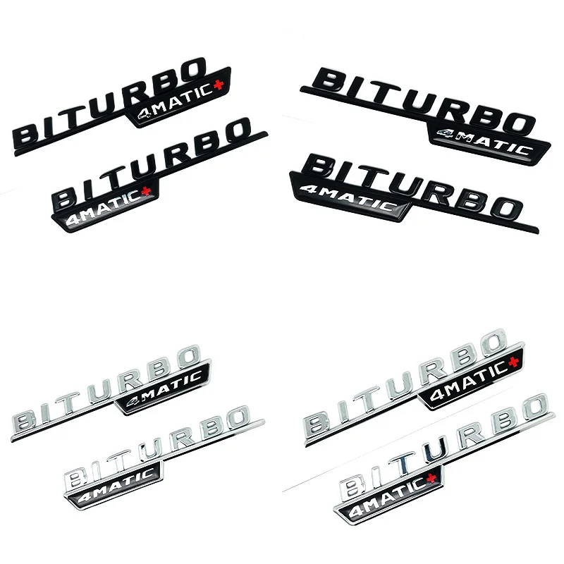 2개 자동차 레터링 펜더 트림 배지 BITURBO 4MATIC Plus 엠블럼 스티커 (메르세데스 AMG C43 E43 GLE43 GLC43 W205 W213 악세사리용)