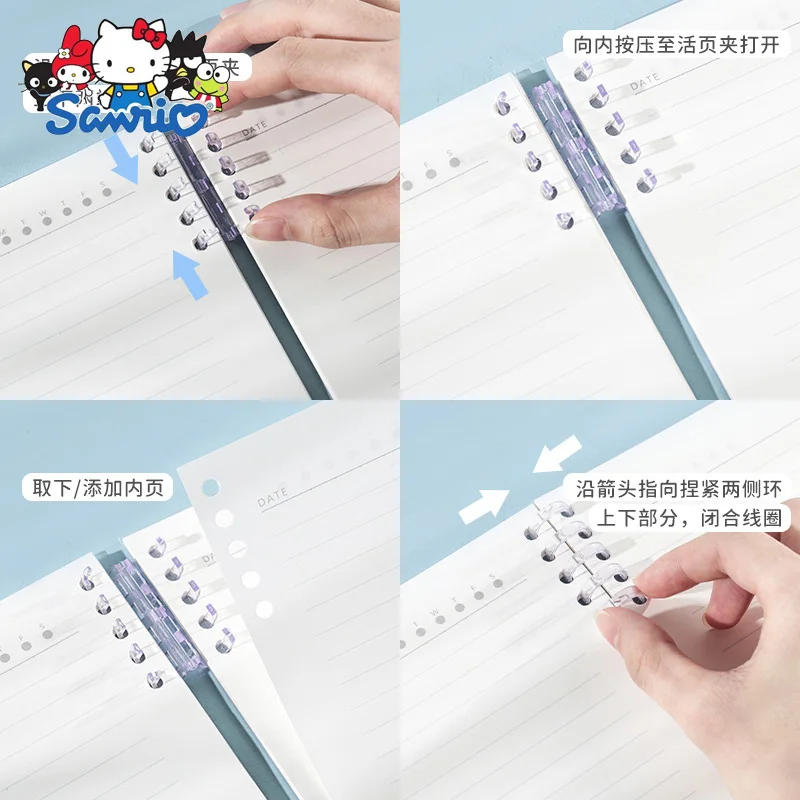 Sanrio a5 b5 Cadernos Kuromi Cinnamoroll Notepad Diário Semanal Agenda Planejador Folhas Soltas Livro Papelaria Material Escolar Pcs - Imagem 6