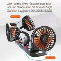 Ventilateur de voiture 5V 12V 24V, ventilateur de refroidissement pour voiture 360° °   Ventilateur électrique double tête réglable USB 2 vitesses pour tableau de bord, camping-car, camion 1
