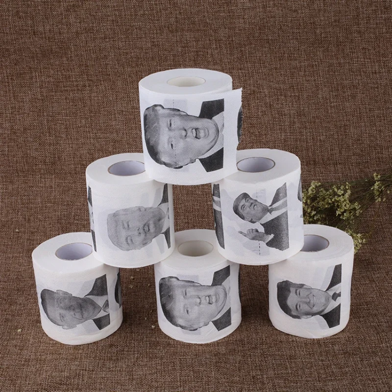 Humorous Donald Trump Printed Bathroom Toilet Paper Pure Wood Pulp Non-Fading Soft Creative Funny Design Eco-Friendly Roll Paper
