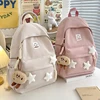 Cute Pink Backpack for Girls Fashionable Star Decorated School Bag with Plush Charm Ideal for Daily Use and School Cute Style Ba 3