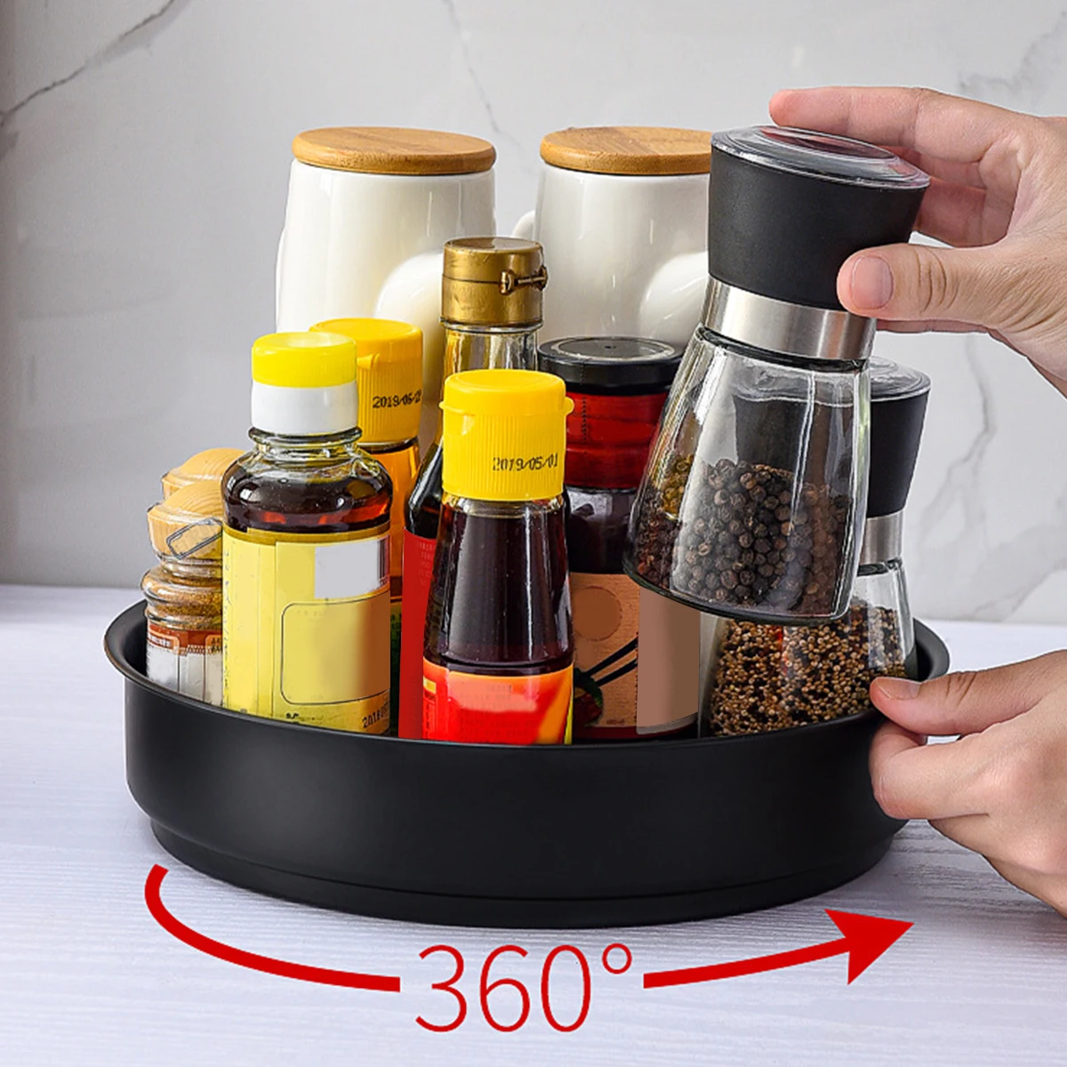 Lazy Turntable Organizer 360&deg;Rotating Spice Rack Spinning Cosmetic Organizer Multifunction Storage Trays for Kitchen Bathroom