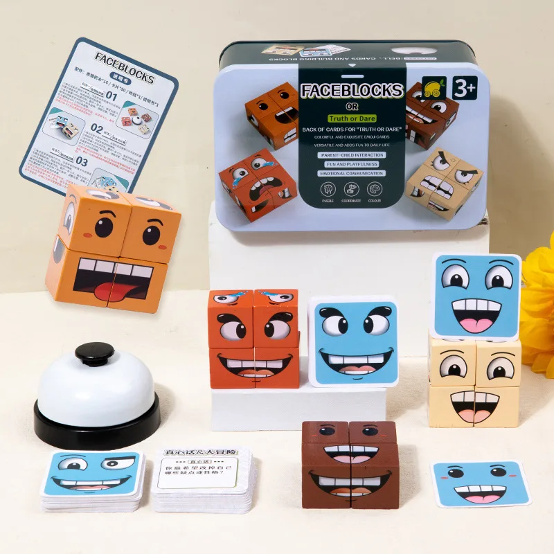 

Kids Face Change Cube Game Montessori Expression Puzzle Building Big Blocks Toys Early Learning Educational Match Toy Children