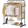 Double Rods Clothing Rack with Wheels, Garment Rack for Hanging Clothes, Multi-functional Bedroom Clothes Rack, Black 1