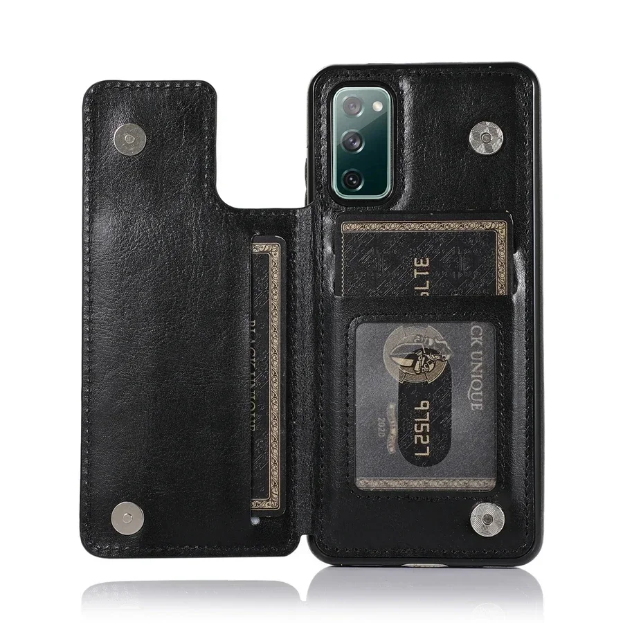 Elegant Double Button Flip PU Leather Wallet Case with Card Slots and Enhanced Protection