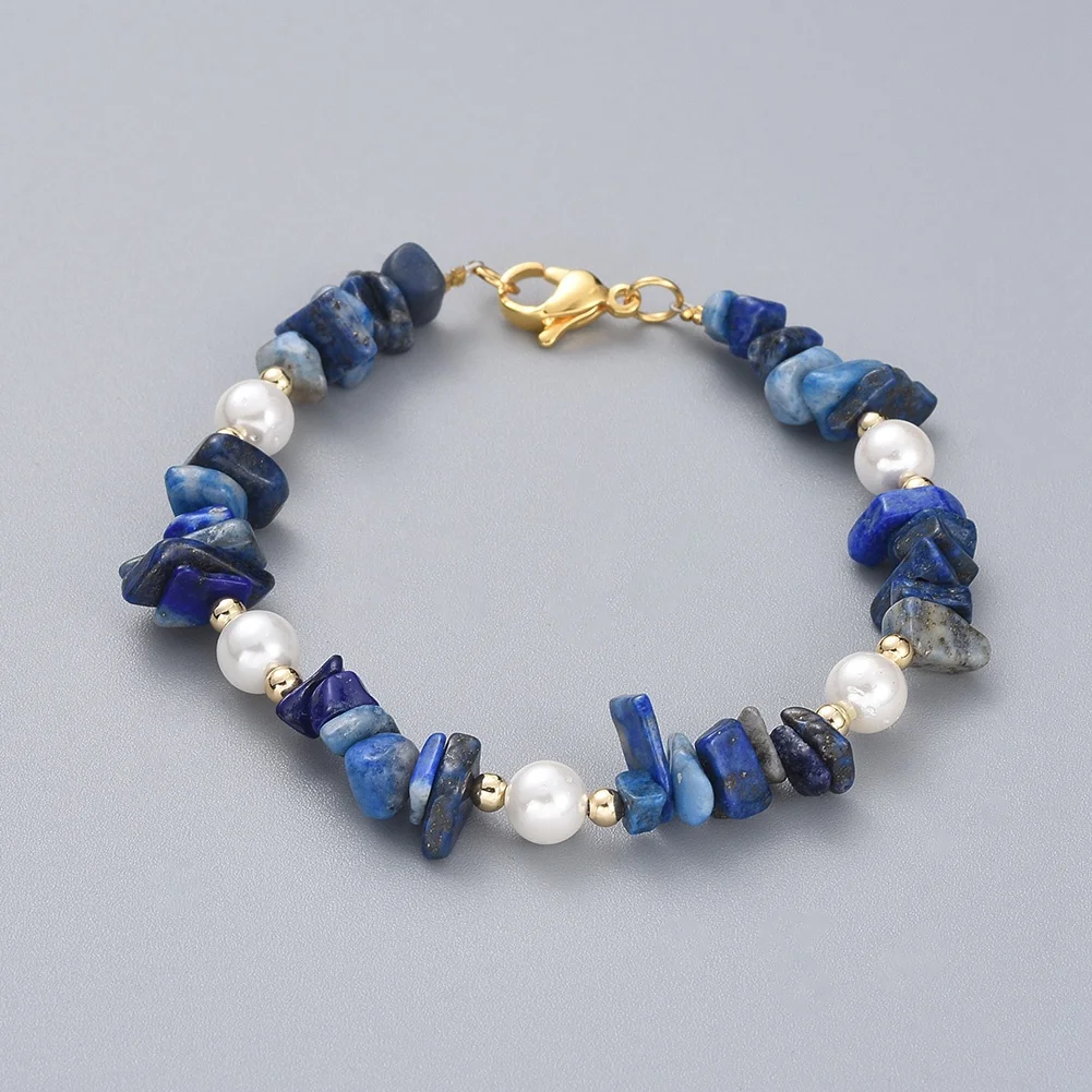 20pcs Irregular Natural Stone Beads Bracelet with Shell Pearl Beads Quartzs Crystal Amethysts Lapis Lazuli Bead Strand Bracelet