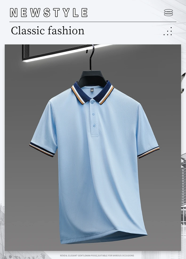 High quality luxury short sleeve polo shirt fashion stripe color blocked lapel T-shirt summer ice silk breathable men's clothing 11 Sf8784cf94545475cbb13437150f625697
