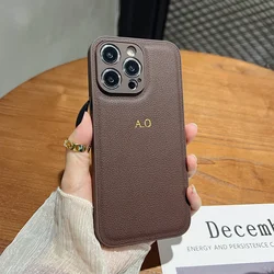 Luxury Personalized Gold Name Leather Case - Shockproof Back Cover - iPhone 12 Pro Max (Coffee)