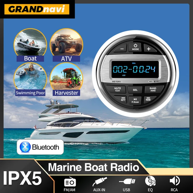 GRANDnavi-راديو قارب ستيريو بحري بلوتوث ، وسائط رقمية FM AM مقاومة للماء ، مشغل صوت لقياس اليخت ، مركبة ، مركبة ، مركبة ، عربة ، دراجة نارية