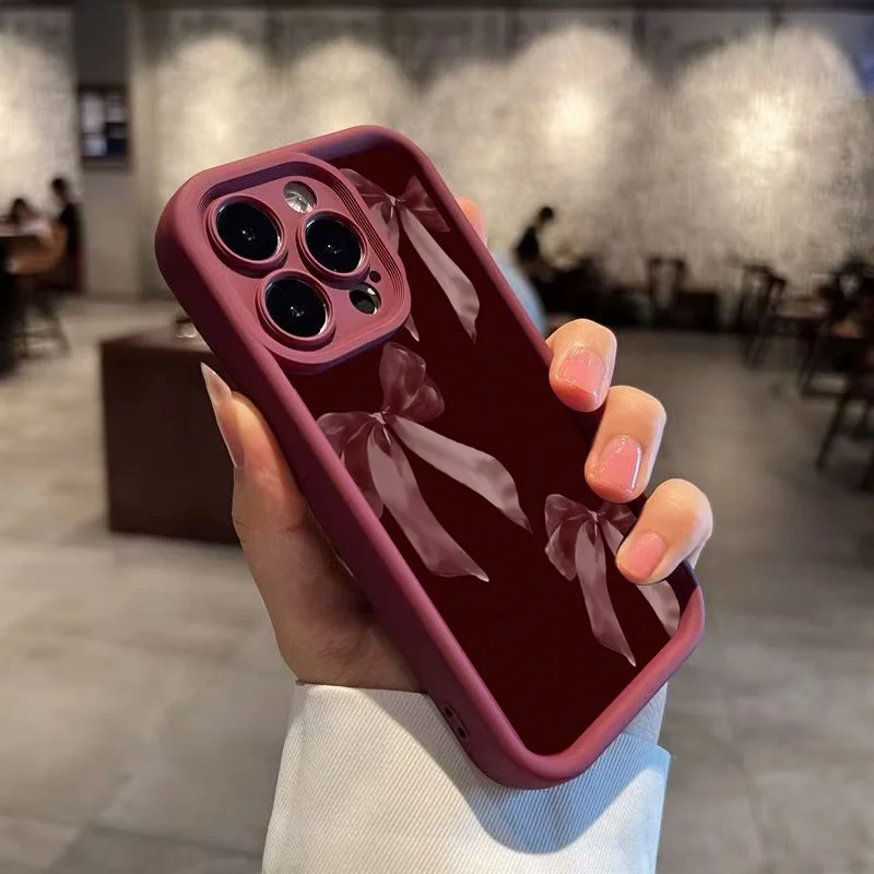 Stylish Retro Burgundy Bow-Patterned Phone Case Cover