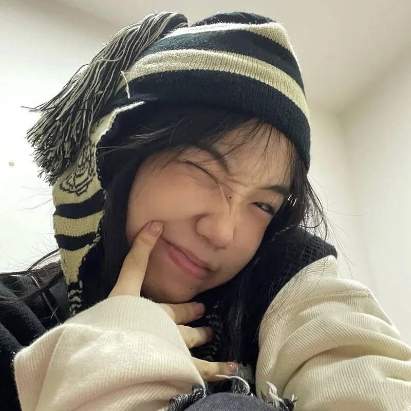Anime Winter Long Tied Rope Beanies Cap Oosaki Shinichi Nana Outdoor Warm Winter Hat Women Streetwear Party Funny Bonnet