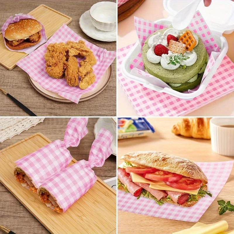 100PCS Pink Grease-Resistant Food Wrapping Paper Sheets 18×18cm Square Coated Oil-Proof... - SKU GRFW1537 - UGI Packaging