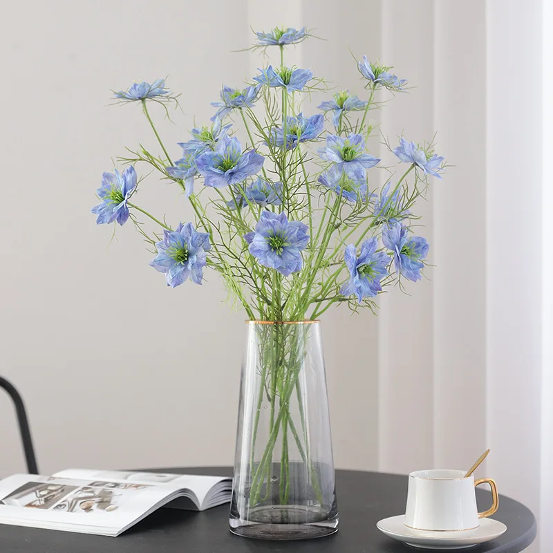 5 Stück künstliche Blumen Nigella Sativa für Zuhause, Raumdekoration, Garten, Hochzeit, Blumenarrangement, gefälschte Seidenblume, Party, Blumen
