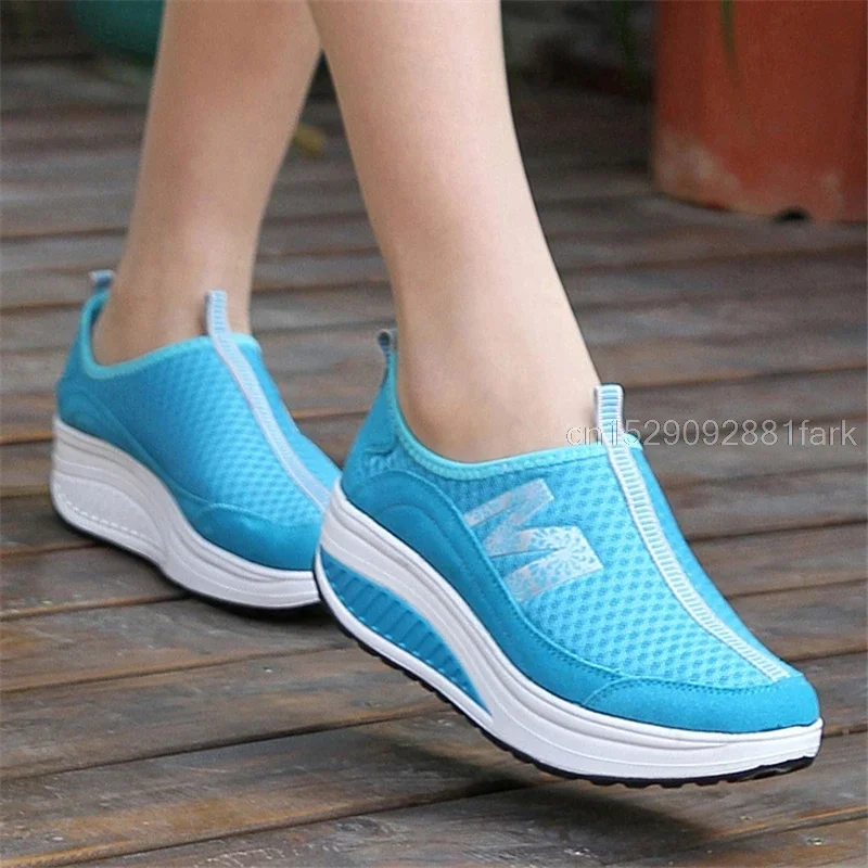Women Wedges Toning Shoes Breathable Platform Swing Shoes Ultra-light Female Lazy Slimming Height Increasing