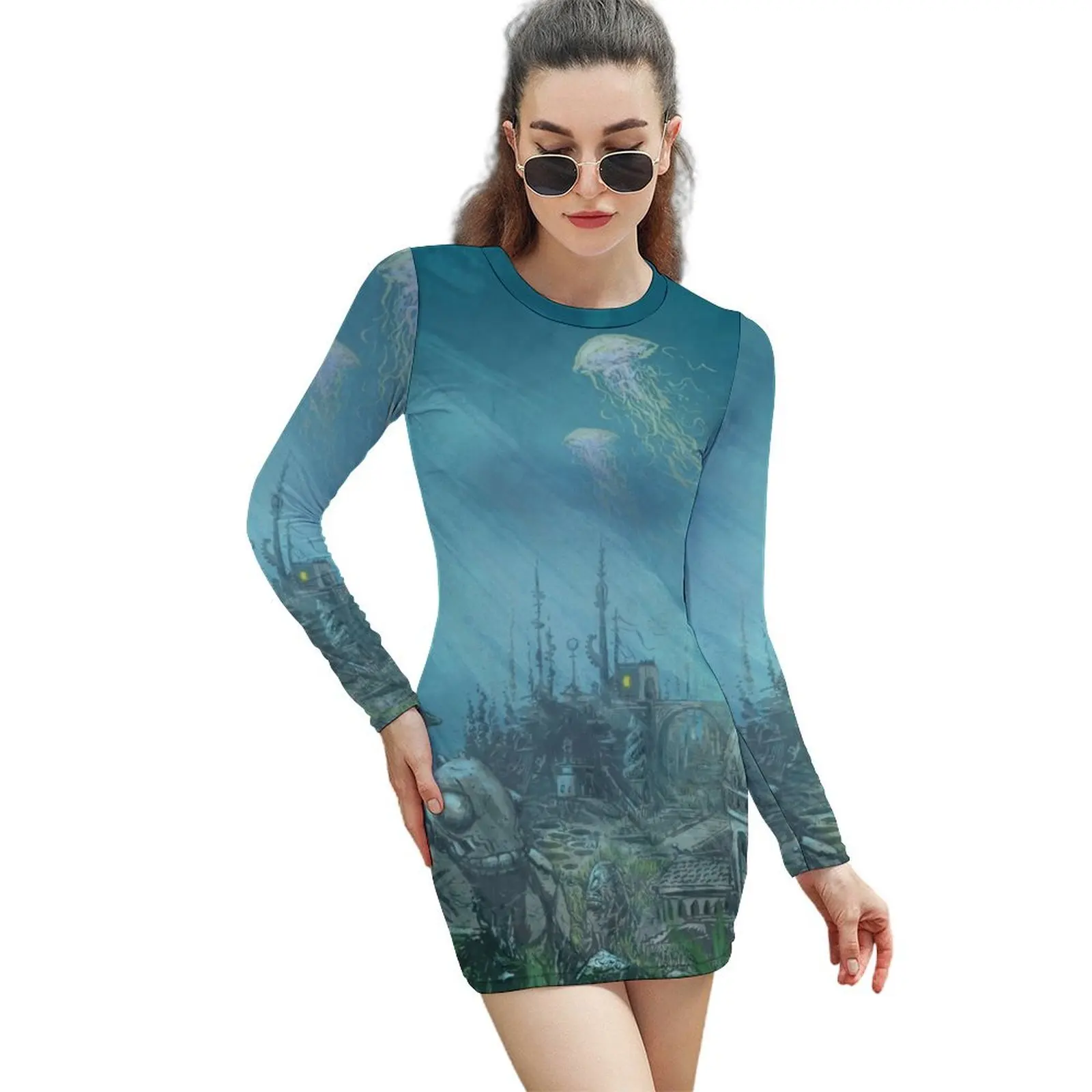 

Undersea city - Innsmouth Long-Sleeved Sheath Dress dress party night elegant party dress for women 2024