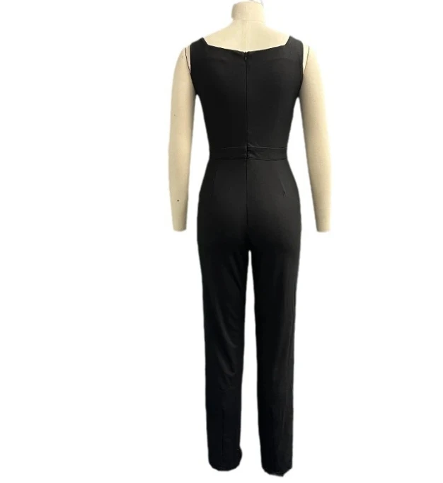 Fashionable Solid Color Round Neck Sleeveless High Waisted Slim Fit Style Jumpsuit Casual New Fashion Hot Selling Women