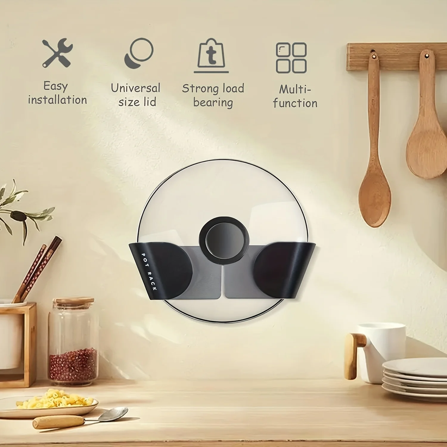 1/3/6Pairs Pot Lid Holder Wall-Mounted Hanging for Pan Pot Cover Rack Kitchen Organizer Plastic Stonego Kitchen Storage Rack 3