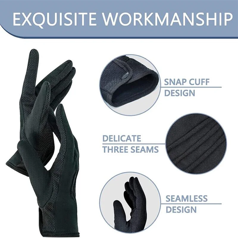 2 Pairs Cotton Gloves Anti Slip Grip Dotted Men Parade Formal Cosplay Party Costume Driving Supplies