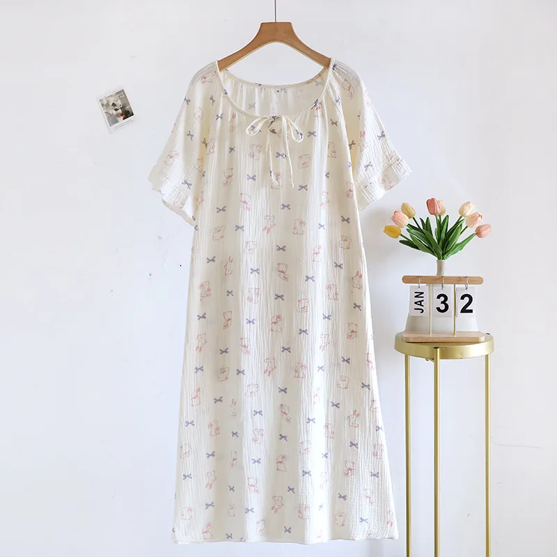 Ladies' Cotton Cloth Sleeping Dresses for Spring and Summer Newest Loose Home Clothes Cute Sweet Women Nightwear Clothes