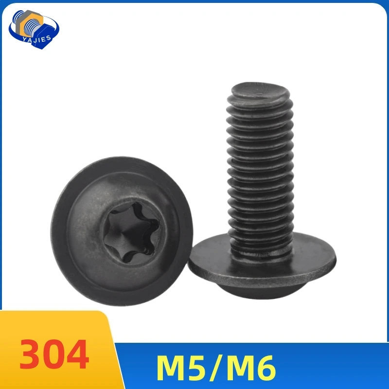 304 Black Stainless Torx Screws M5 M6 Wear-Proof Anti-Scratch Washer Head for Car Motorcycle Scooter ATV Plastic Covers 5/10Pcs
