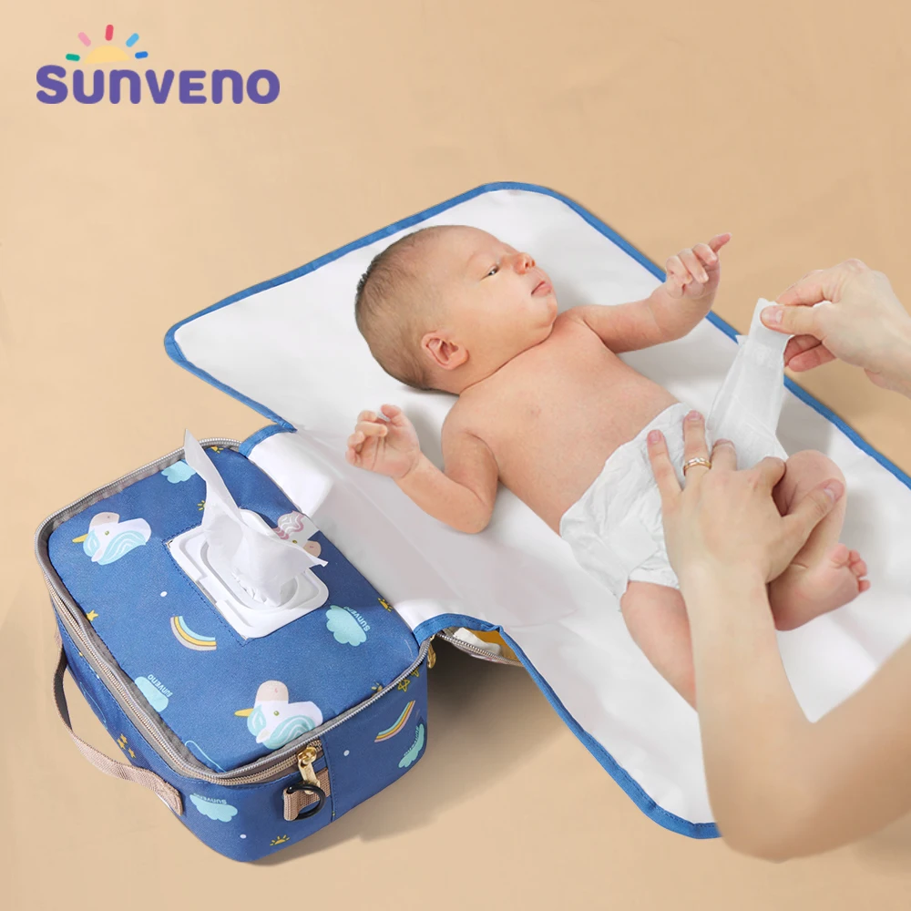 Sunveno 2in1 Portable Diaper Changing Bag Waterproof Changing Pad Diaper Wet Bag High Quality Mat with Shoulder Strap