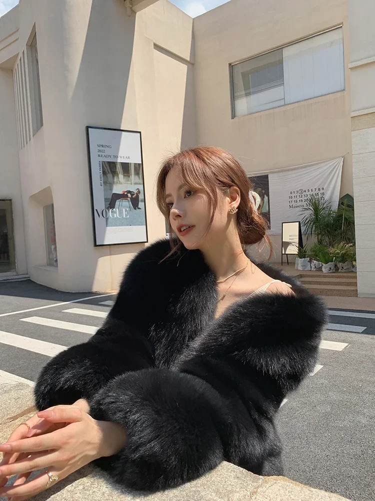 Imported Skin Real Fox Fur Coat Medium Long Jackets 2023 Commuting Women Clothing Thick Warm Fur Knitted High Street Fashion 1Pc