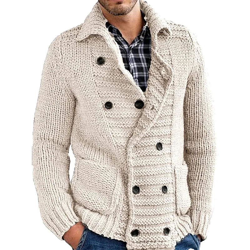 Men's Sweater Cardigan Autumn And Winter New Lapel Double Breasted Solid Color Fashion Casual Large Size Sweater