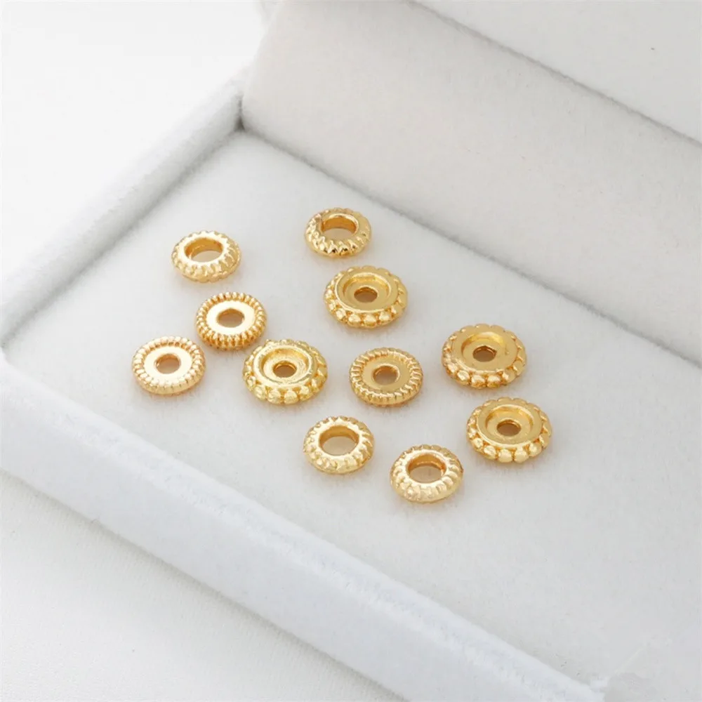 

14K gold clad threaded tire pattern concave gear side spacer bead spacer diy handmade jewelry accessories