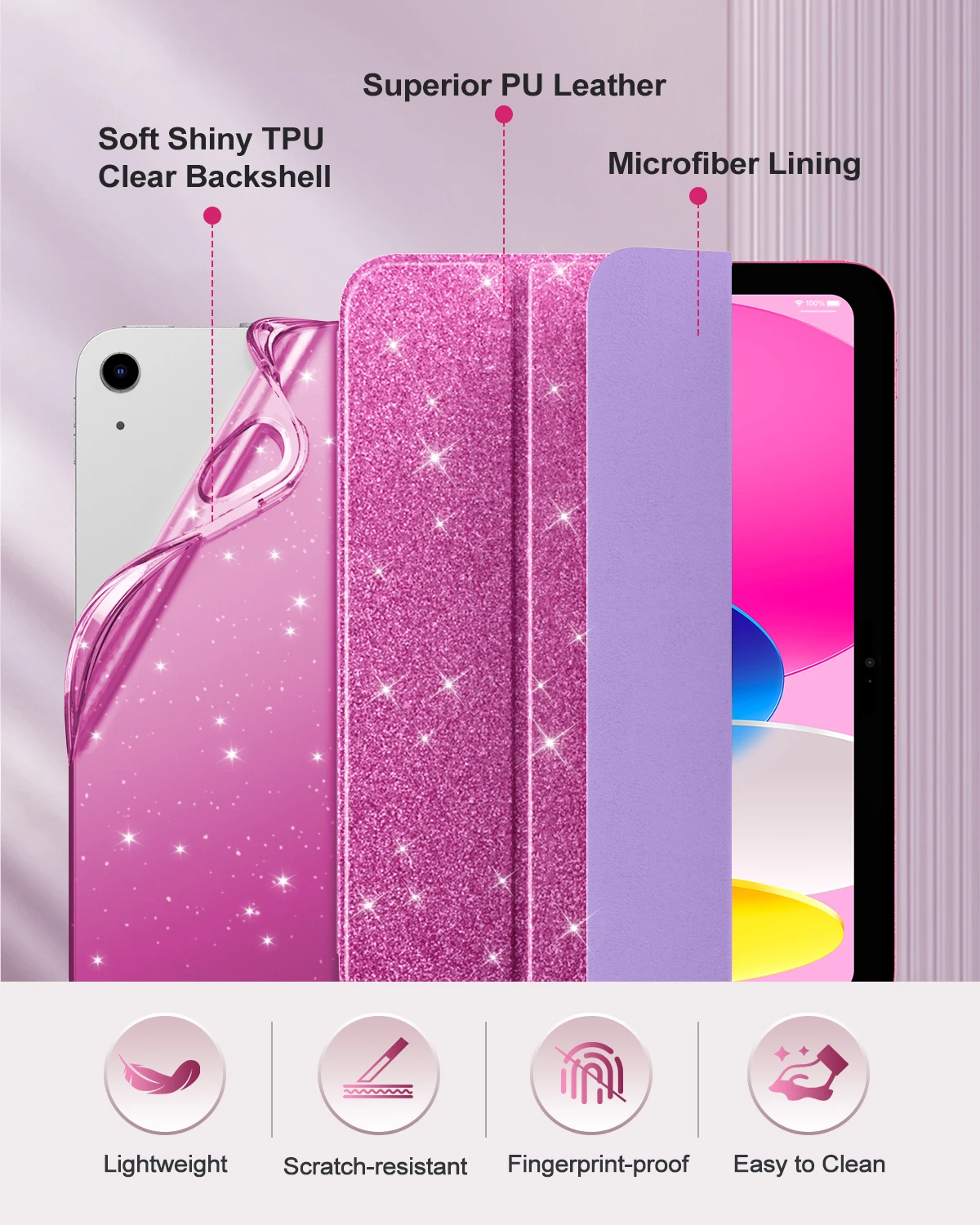Sparkly Slim Stand Glitter Case with Shiny Clear Back