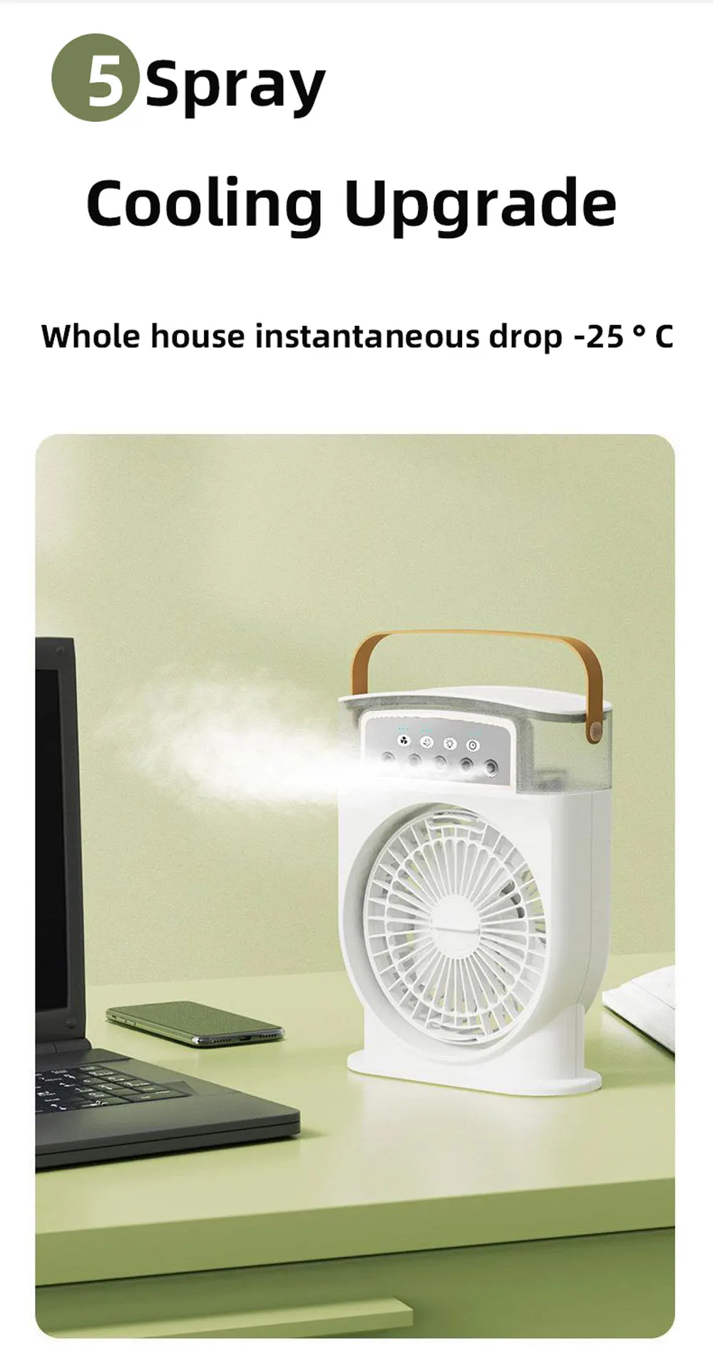 Description Picture 4 of itemFive Hole Spray Electric Fan New USB Humidifying Cooling Spray Small Air Conditioner Wireless Portable Mini Night Light Air Cool