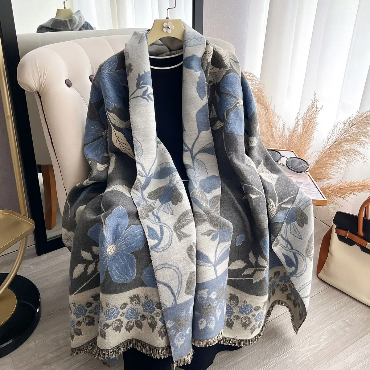 2025 NEW Brand Women Two-Sided Print Scarf Imitation Cashmere Soft Warm Pashmina Shawl Winter Coldproof Windproof Blanket Scarf