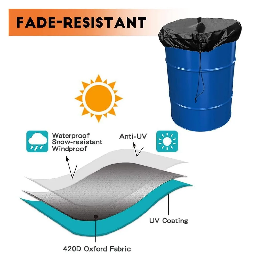 55 Gallon Drum Cover Stretchable Adjustable Drawstring Fit Most Water Barrel and Trash Can Waterproof Rain Barrel Cover