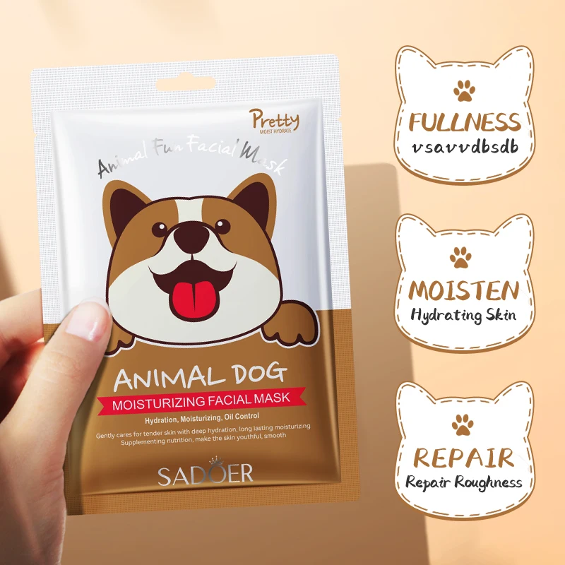 5pcs SADOER Cartoon Dog Moisturizing Face Mask Facial skincare Brightening Firming Sheet Skin Care