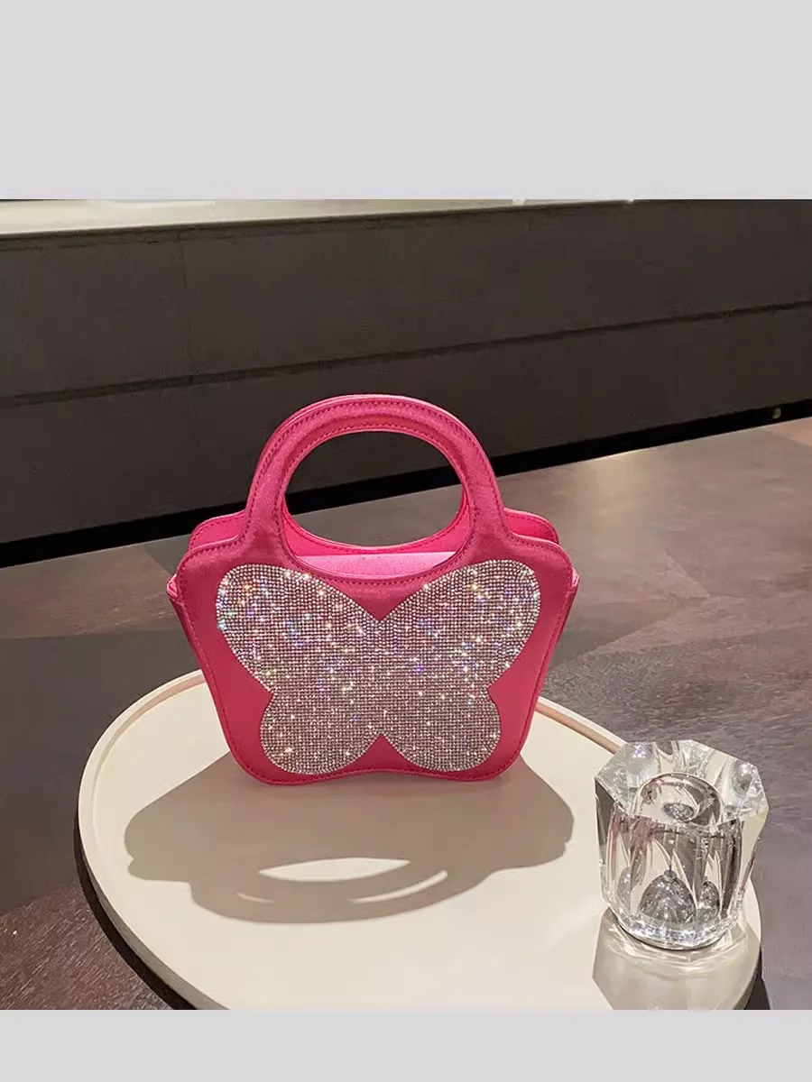 

Princess Sequin Bowknot Silk Bucket Bag Banquet Party Clutch Bag Rhinestone Satin Pink Basket Handbag Colorful Popular Women Bag