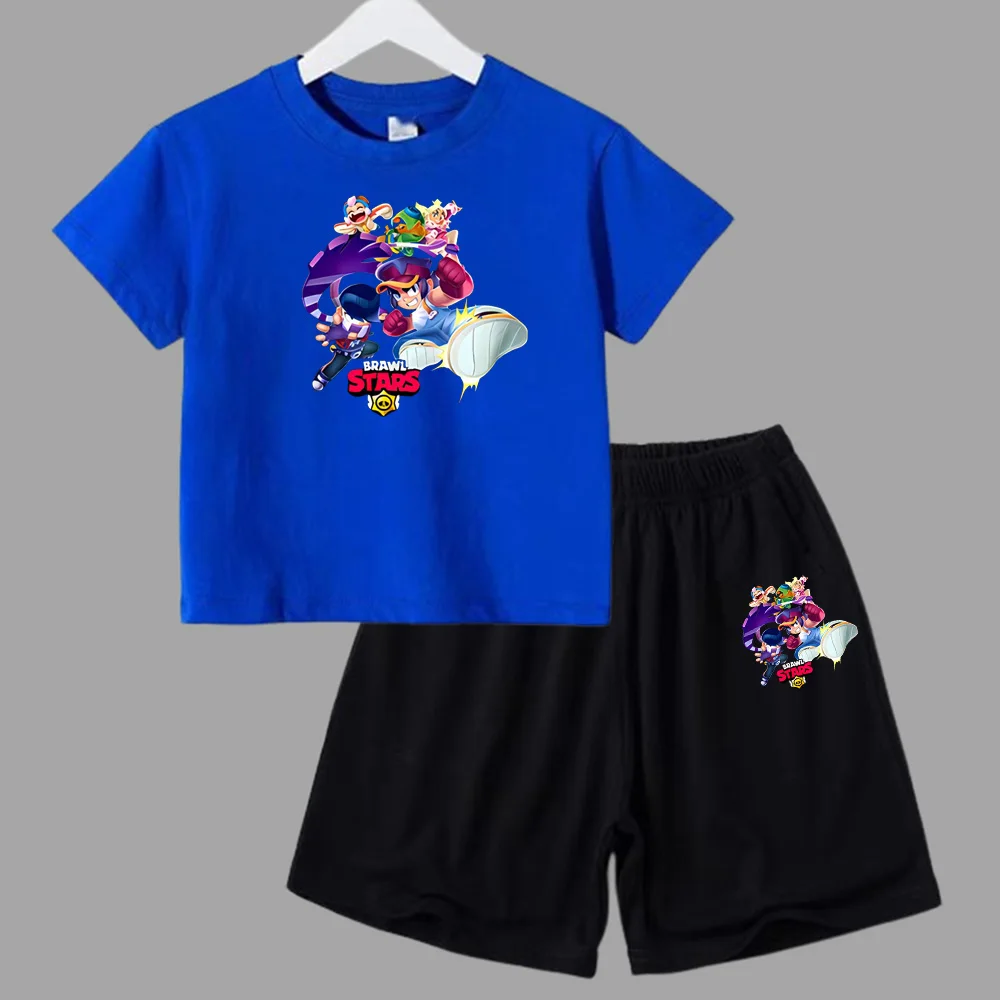 thumbnail image 1 of Conjunto de 2 piezas de camiseta y pantalones cortos de algodón para adolescentes y niños, juego de lucha, ropa deportiva de manga corta de verano para niño y niña, 1 of 5