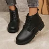 2024Solid Black Oxford Shoes Woman Work Leather Wedge Flats  Casual Lace Up Spring Shoes  Kitchen Non-slip Loafers 3