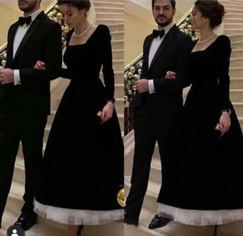 

Square Collar Robe De Soirée Long Sleeves Evening Gown Custom Made Velvet Elegant Formal Party Dress Elegant Prom Dresses