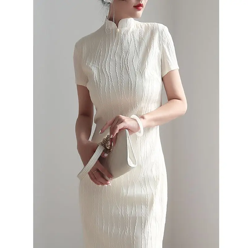 Chinese qipao dress vestidos elegant vintage cheongsam white OL cheongsam dress short sleeve modern qipao chinese dress
