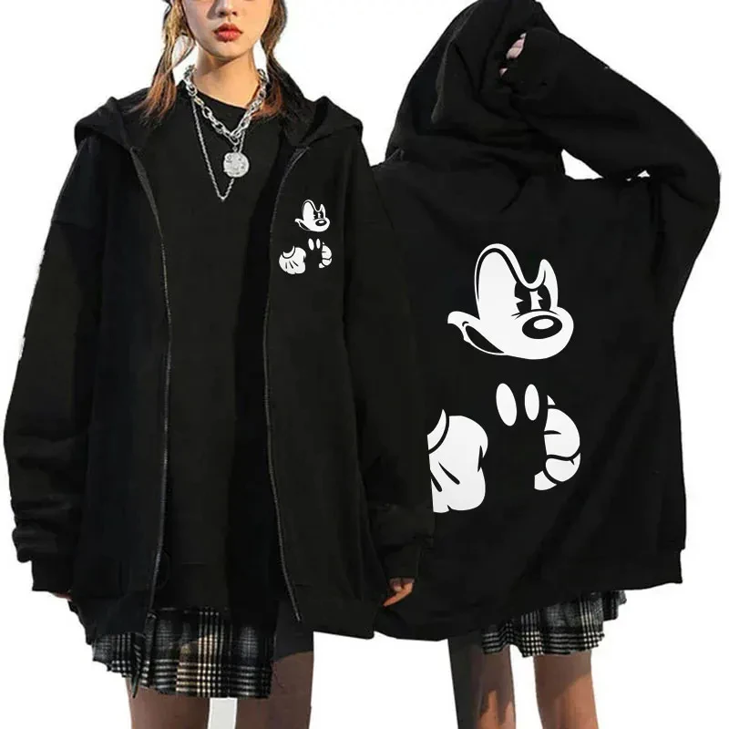 thumbnail image 1 of Sudadera con capucha de Mickey Mouse para hombre y mujer, abrigo de gran tamaño con cremallera, ropa de Anime de dibujos animados, chaquetas de moda, color negro, primavera y otoño, 1 of 4