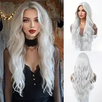Perruque synthétique longue bouclée ondulée blanche argentée, perruque d'imitation blanche Pure élégante à la mode pour femmes 1